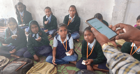 Students in K-8 classroom in Varanasi school using Class Saathi for quick assessments