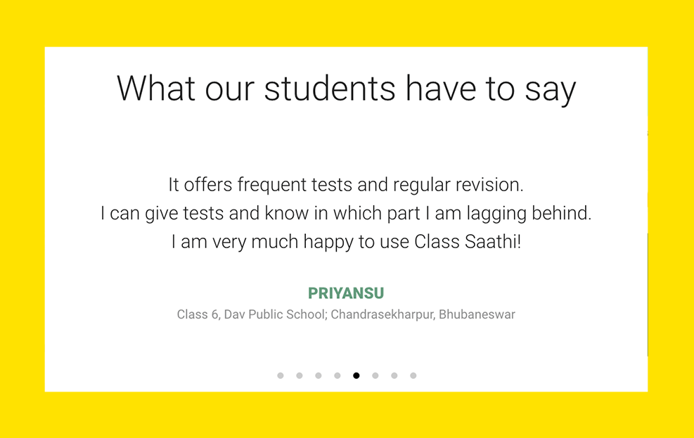 Class Saathi student testimonial from Priyansu, Class 6, DAV Public School, Chandrasekharpur, Bhubaneswar.