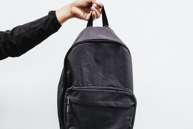 Hand to the elbow holding a grey bag