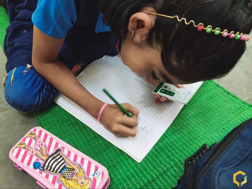 Female student using Class Saathi clicker for quick assessment