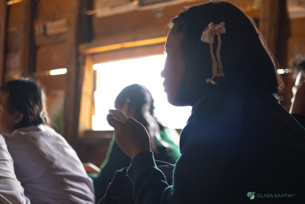 Students using Class Saathi in Sunbird Trust funded school in Kachayi, Manipur